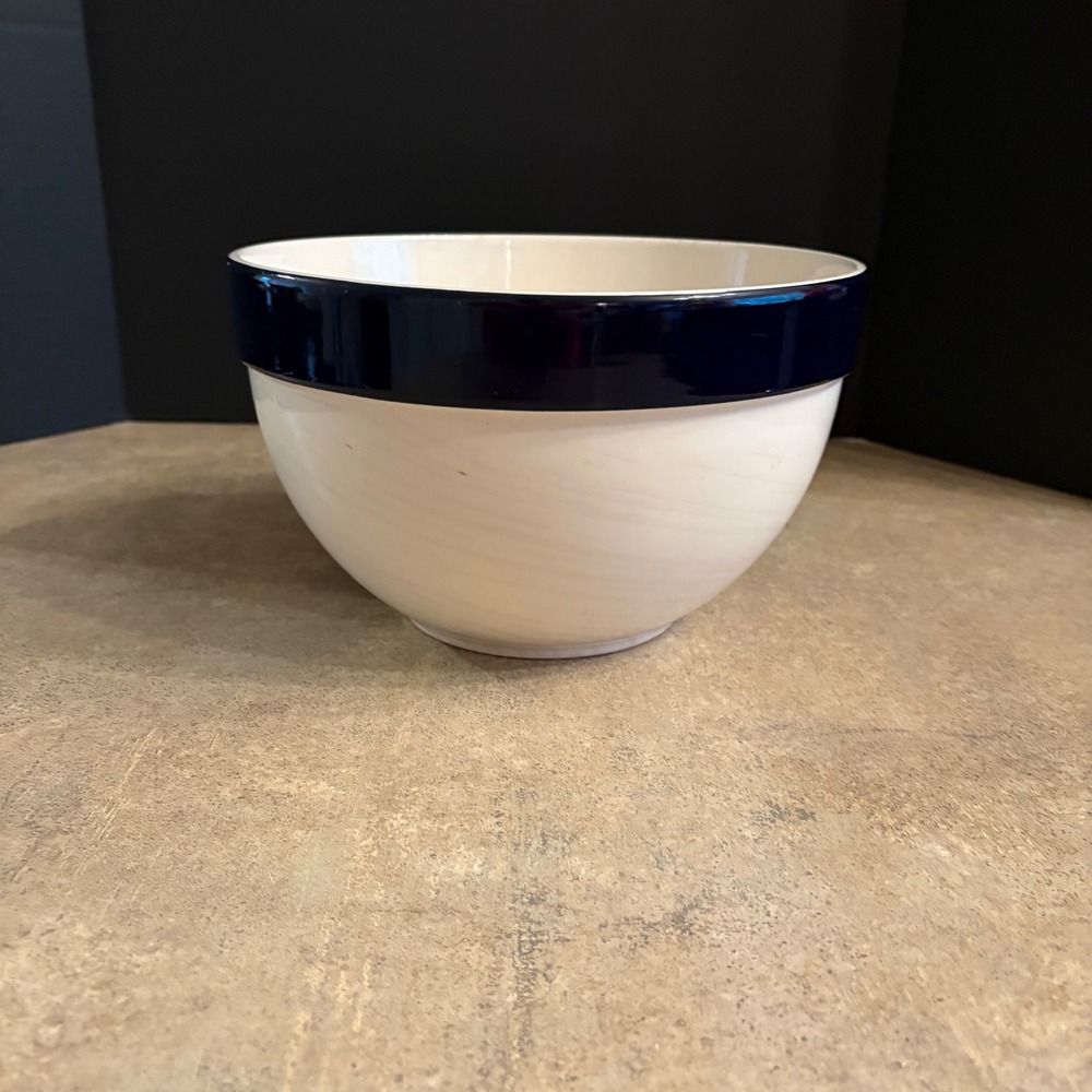 Cordon Bleu Large Ceramic Mixing Bowl Navy Blue Rim White Portugal 6" x  9.5"